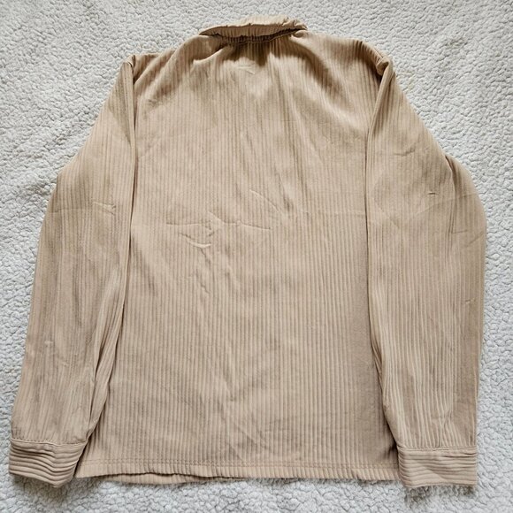 Boohoo Man Beige Ribbed Long Sleeve Zip Collar Jacket Mens Large Lightweight Cas - Picture 2 of 4